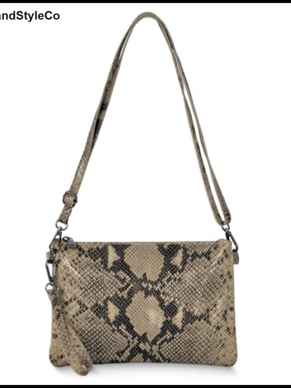 Italian Genuine Suede Crossbody Wristlet Handbag with Python Print, Detachable